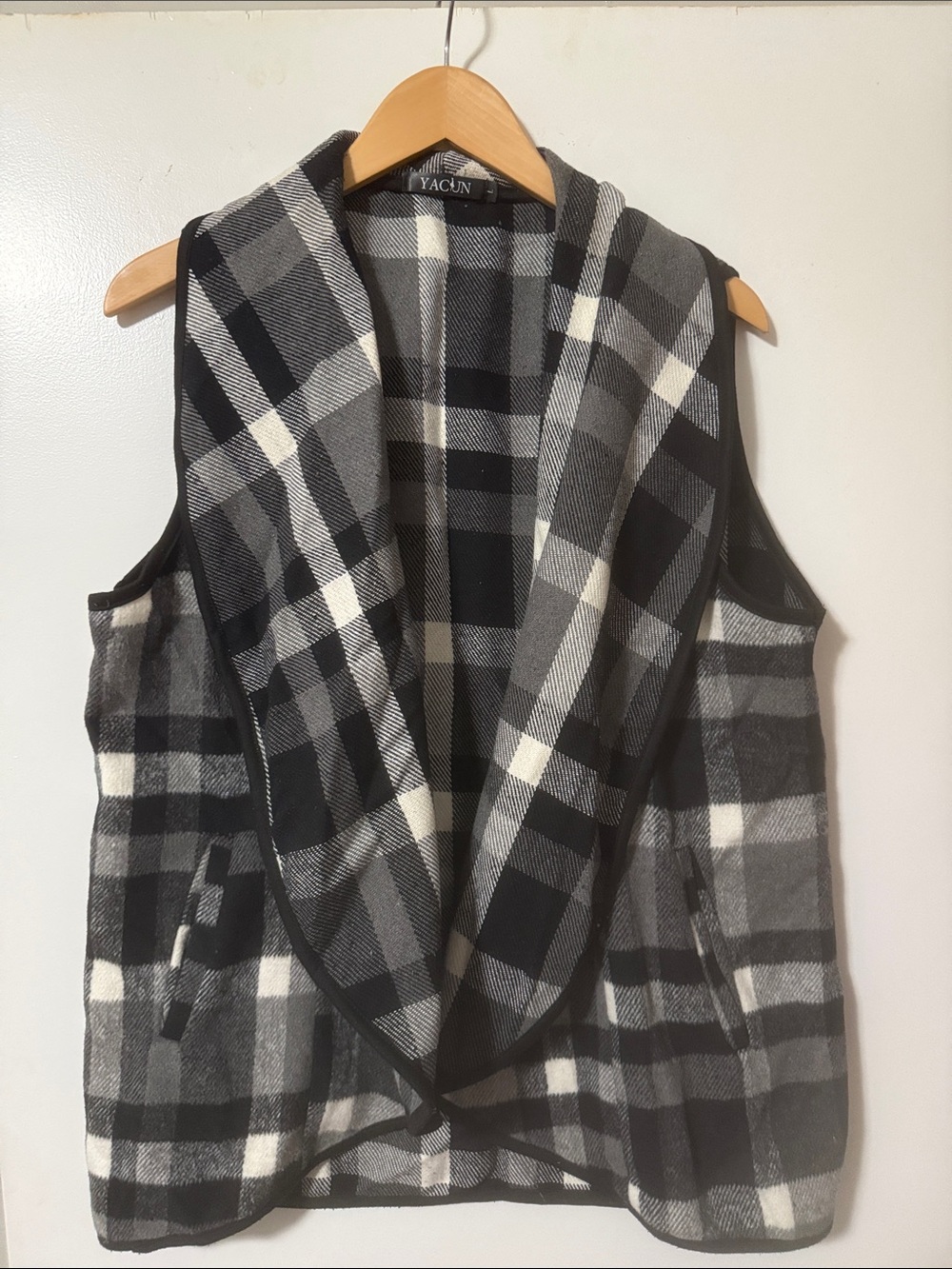 Black & White Plaid Hooded Vest